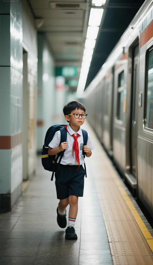 戴眼镜的小学生去上学