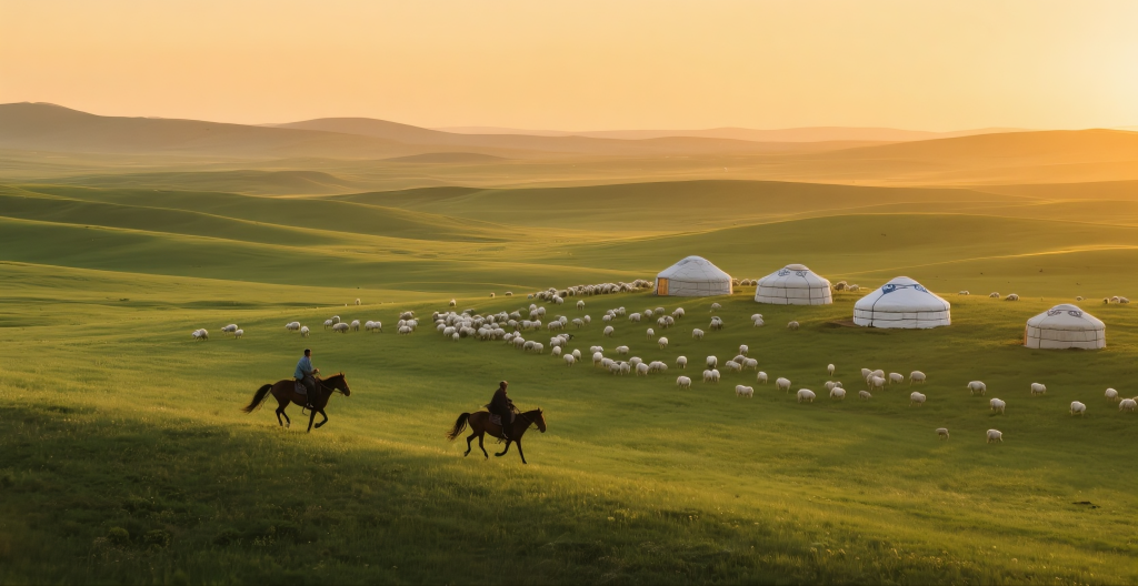 草原牧场蒙古包摄影图