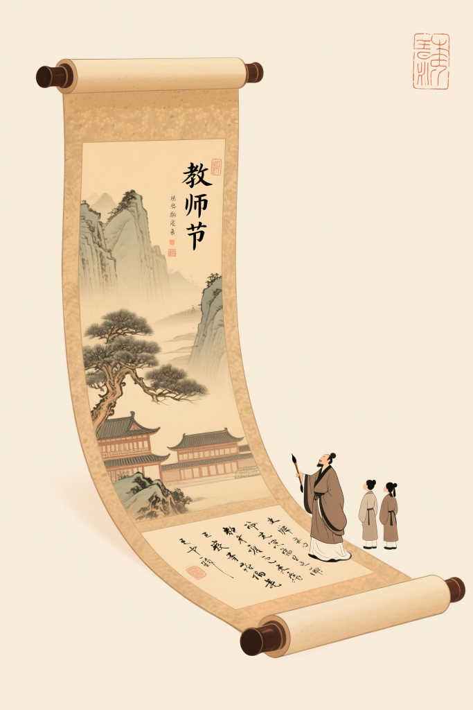 教师节古风书卷节日插画