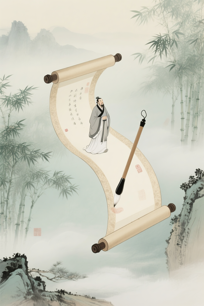 教师节复古书卷节日插画