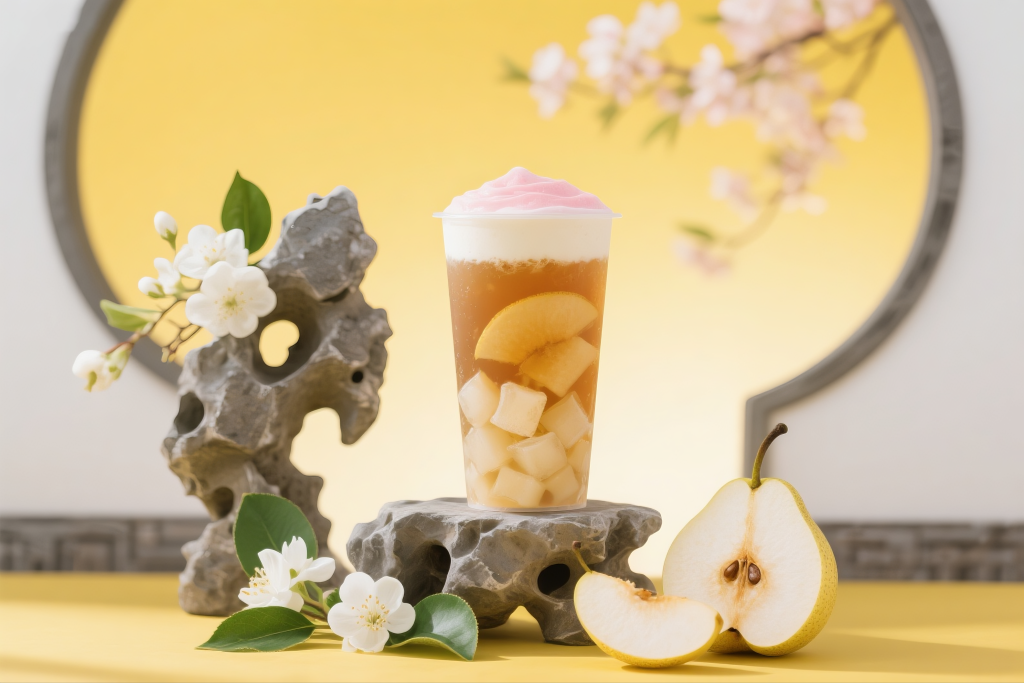 招牌雪梨茶饮摄影图
