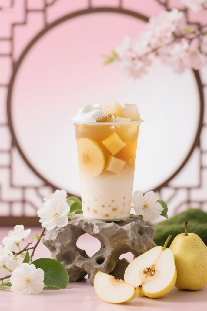 招牌雪梨茶饮摄影图