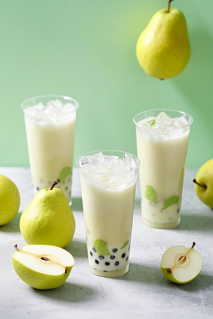 手工雪梨茶饮摄影图