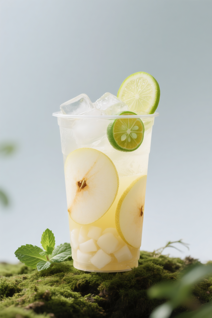 养生雪梨茶饮摄影图