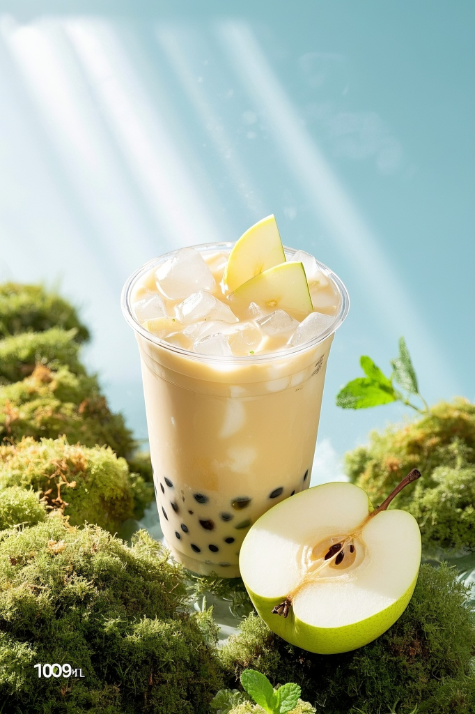 养生雪梨茶饮摄影图