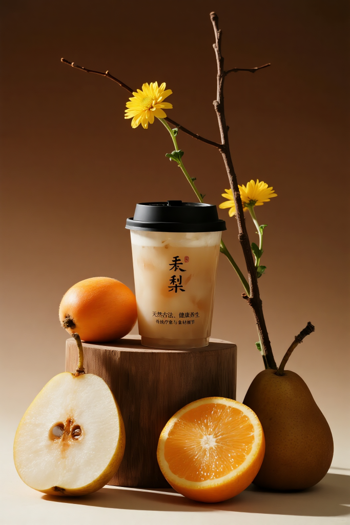 鲜榨雪梨茶饮摄影图