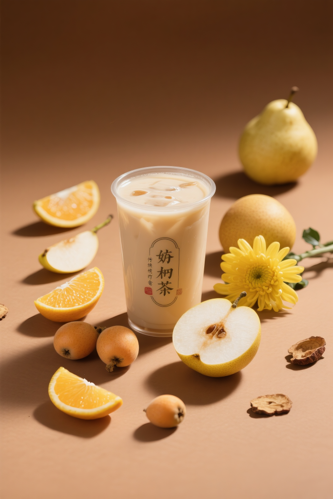 鲜果雪梨茶饮摄影图