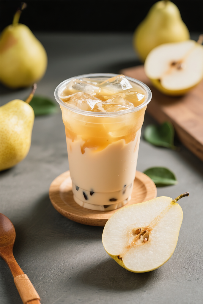 鲜果雪梨茶饮摄影图