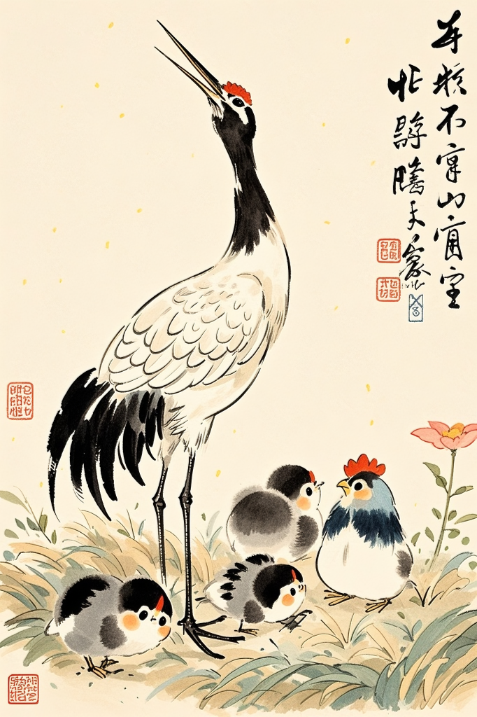 鹤立鸡群成语卡通插画