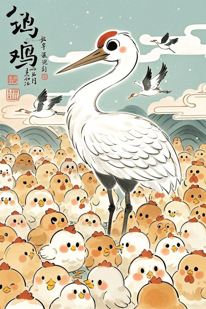 鹤立鸡群成语故事插画