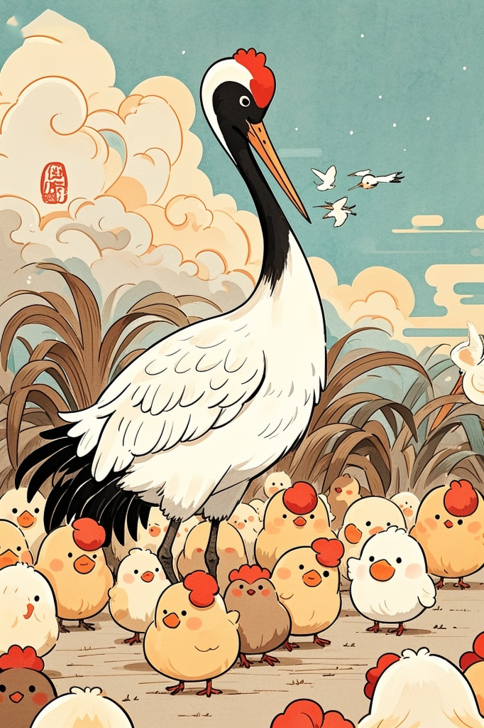 鹤立鸡群成语故事插画