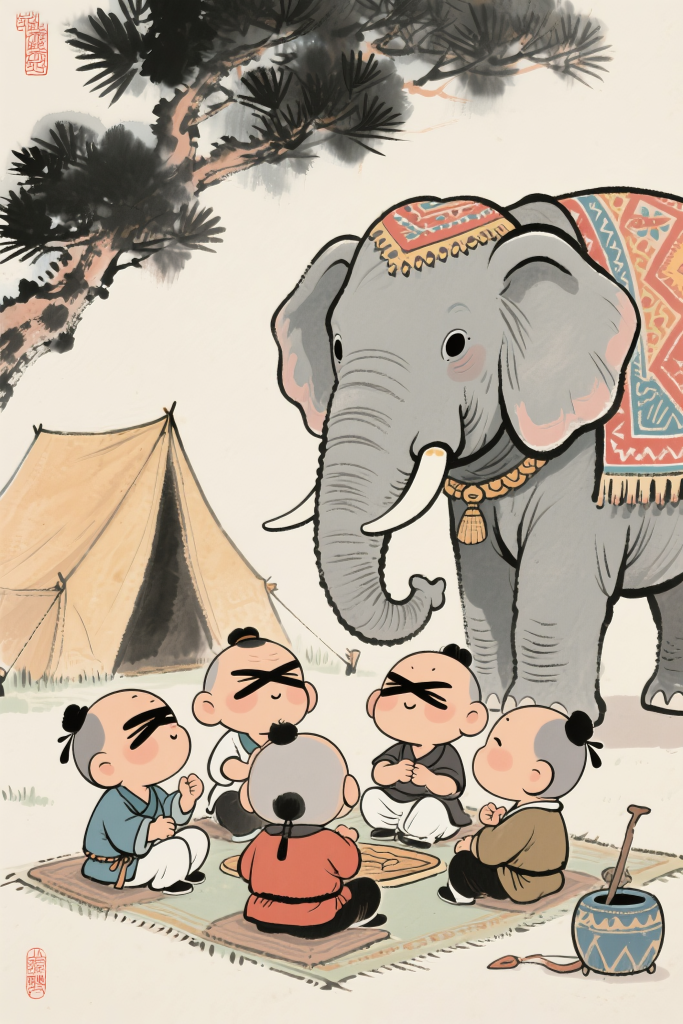 盲人摸象成语趣味插画