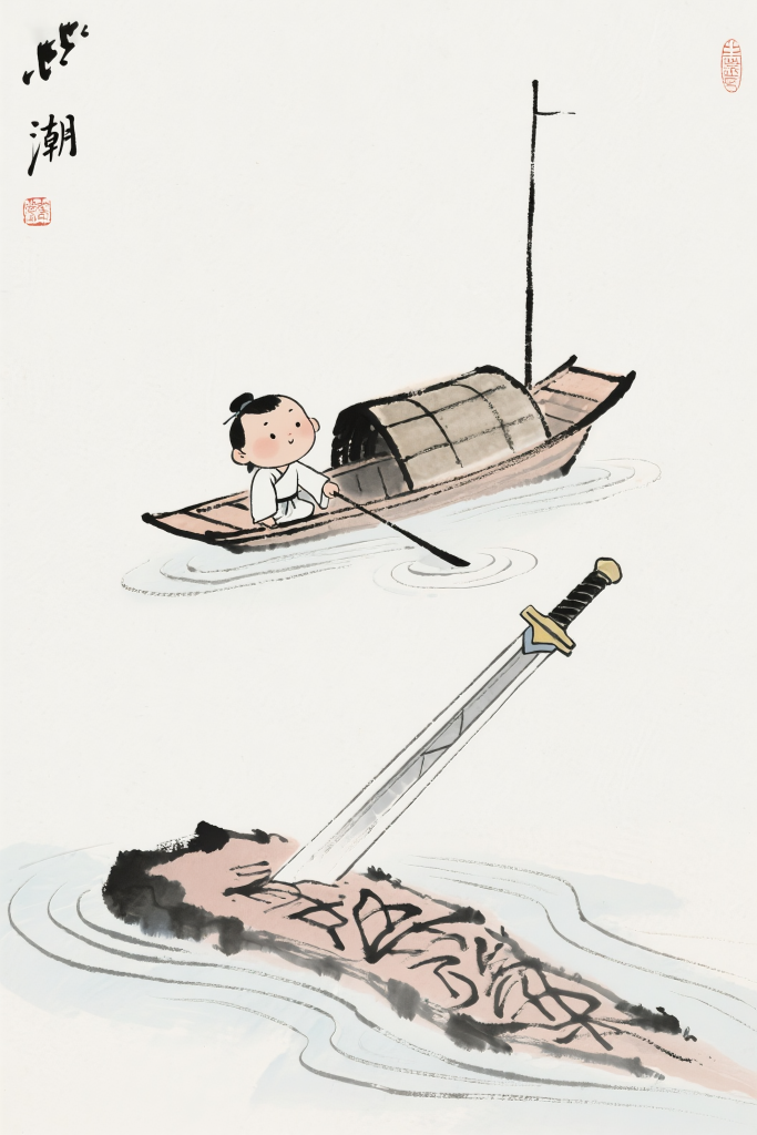 刻舟求剑成语趣味插画