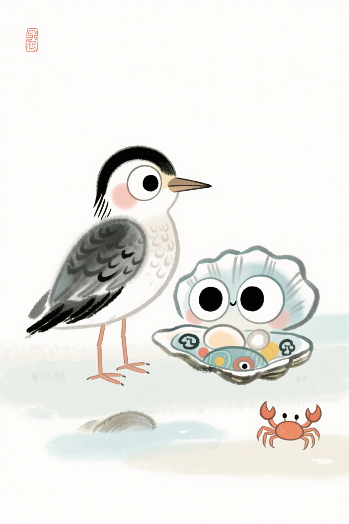 鹬蚌相争成语趣味插画