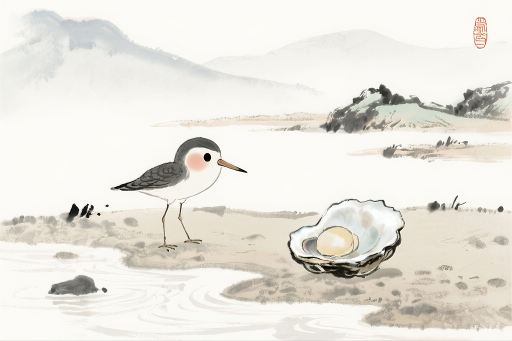 鹬蚌相争成语趣味插画