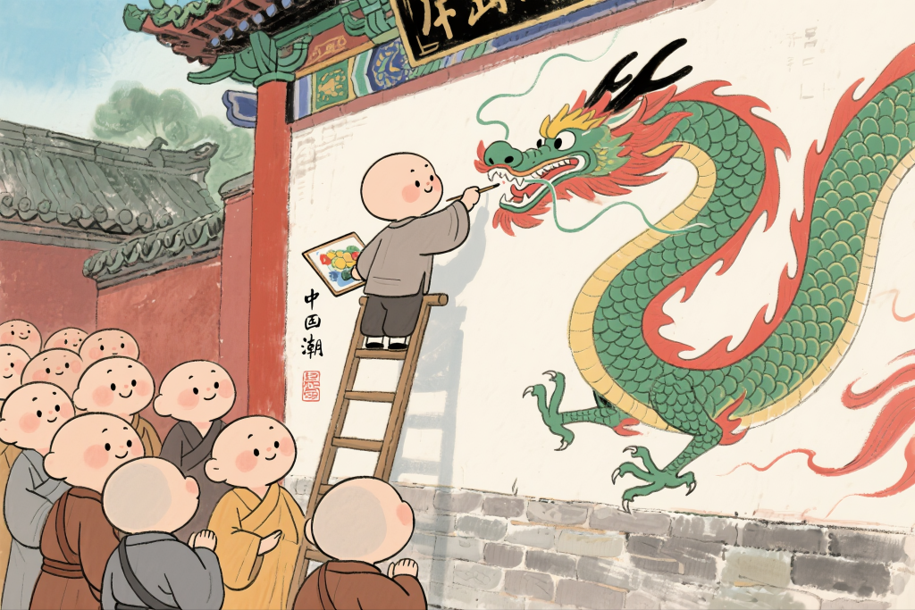 画龙点睛成语童趣插画