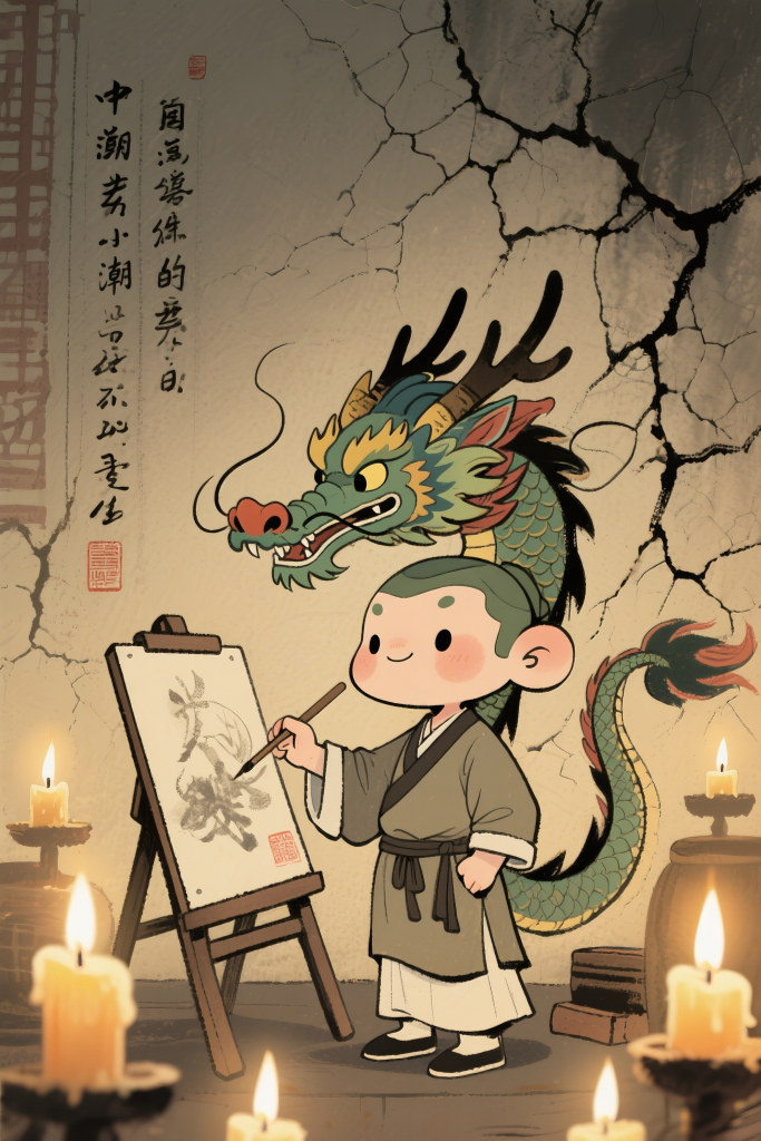 画龙点睛成语童趣插画