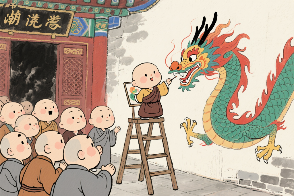 画龙点睛成语童趣插画