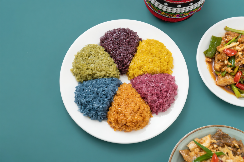 传统五色糯米饭美食摄影图