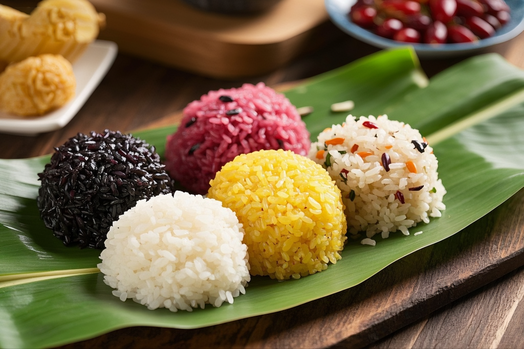 壮家五色糯米饭美食摄影图