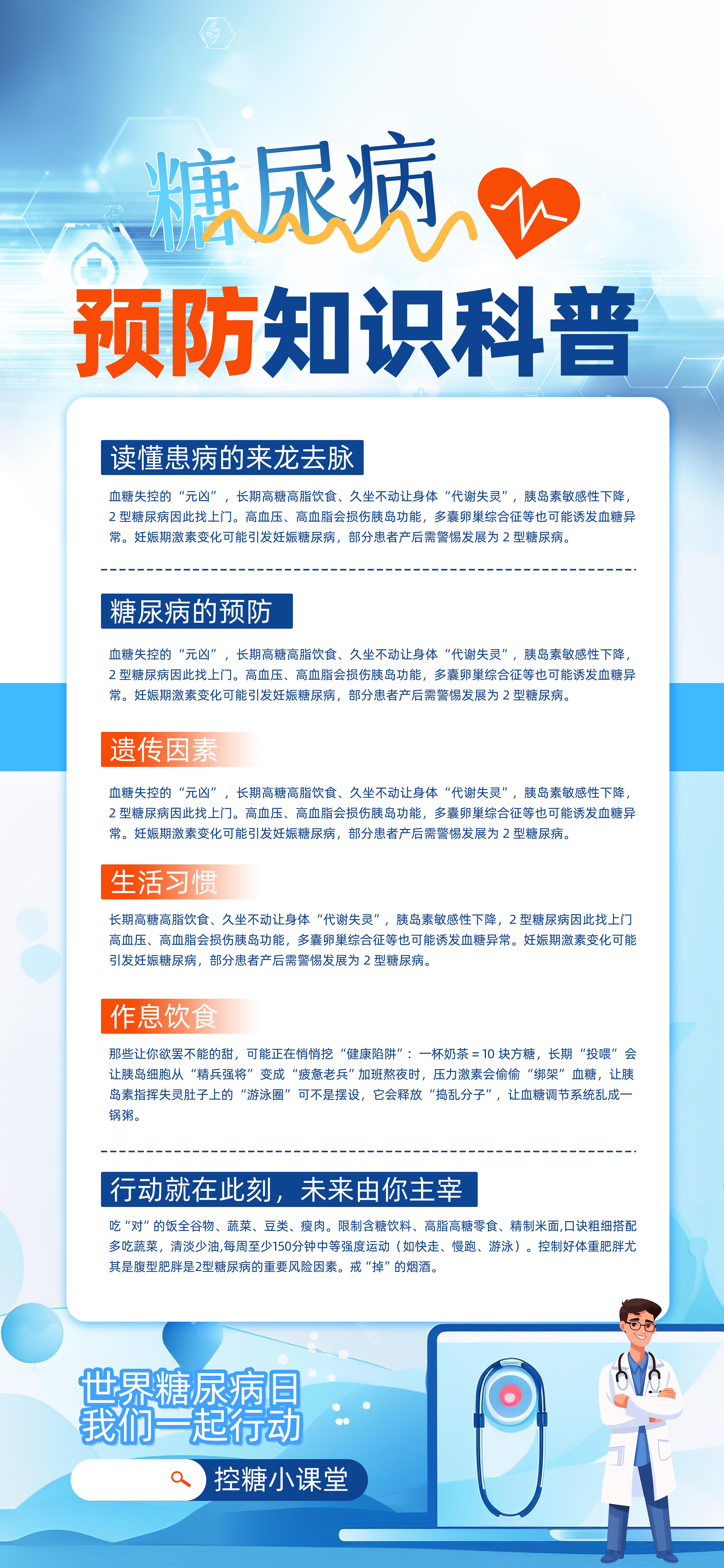 世界糖尿病日预防知识医疗科普海报