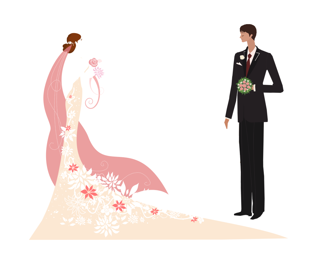 手绘新郎新娘婚纱免抠素材