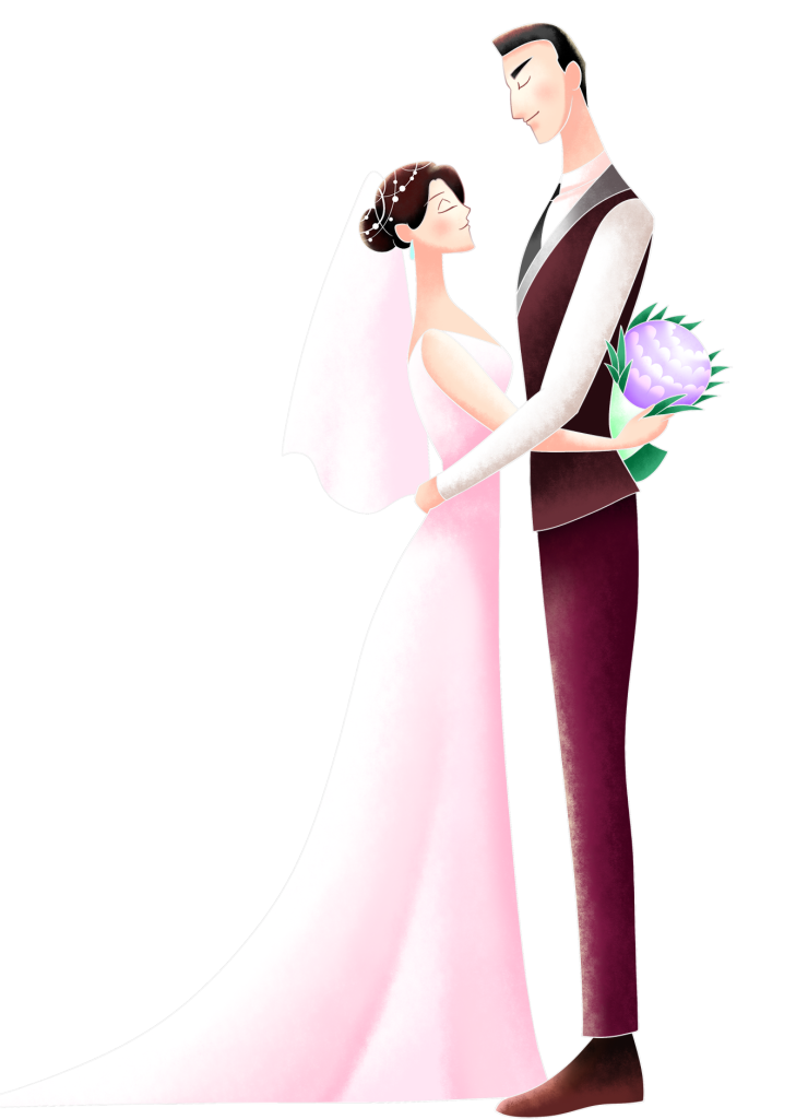 手绘新郎新娘婚纱免抠素材