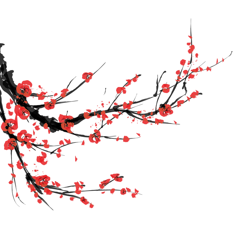 国风水墨梅花红梅腊梅免抠素材png