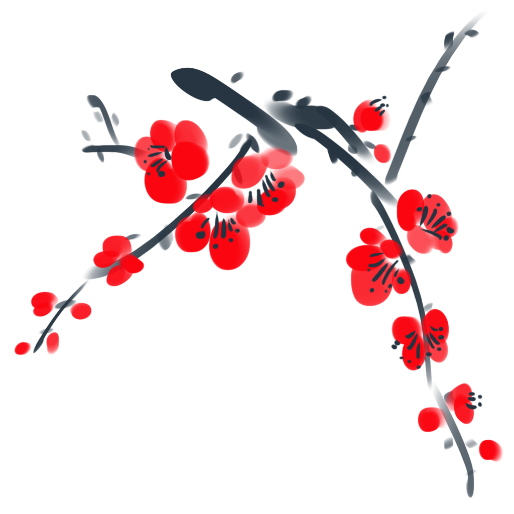 国风水墨梅花红梅腊梅免抠素材png