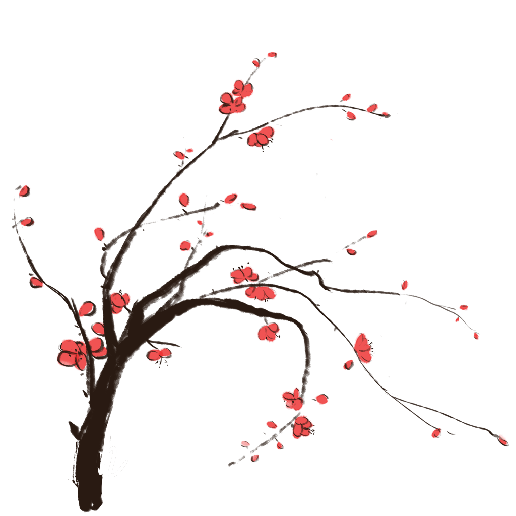 国风水墨梅花红梅腊梅免抠素材png