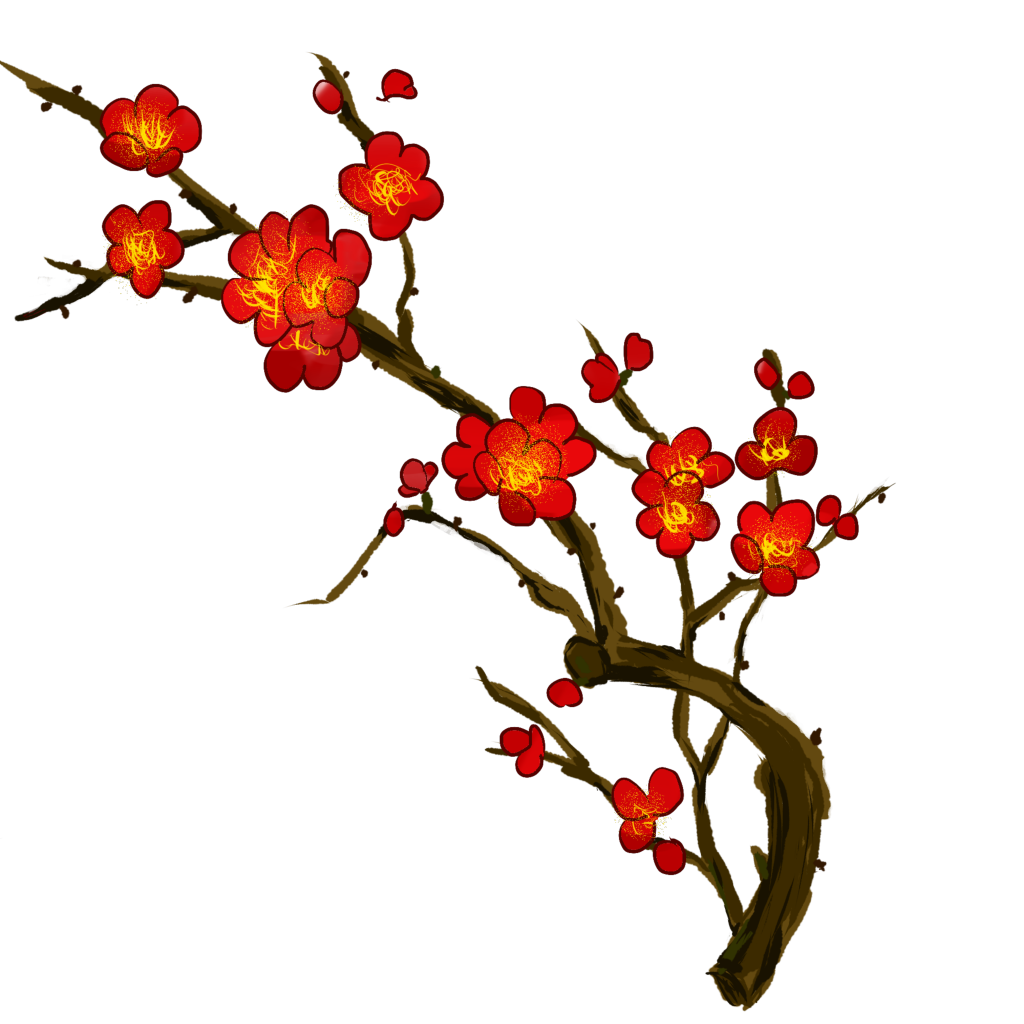 国风水墨梅花红梅腊梅免抠素材png