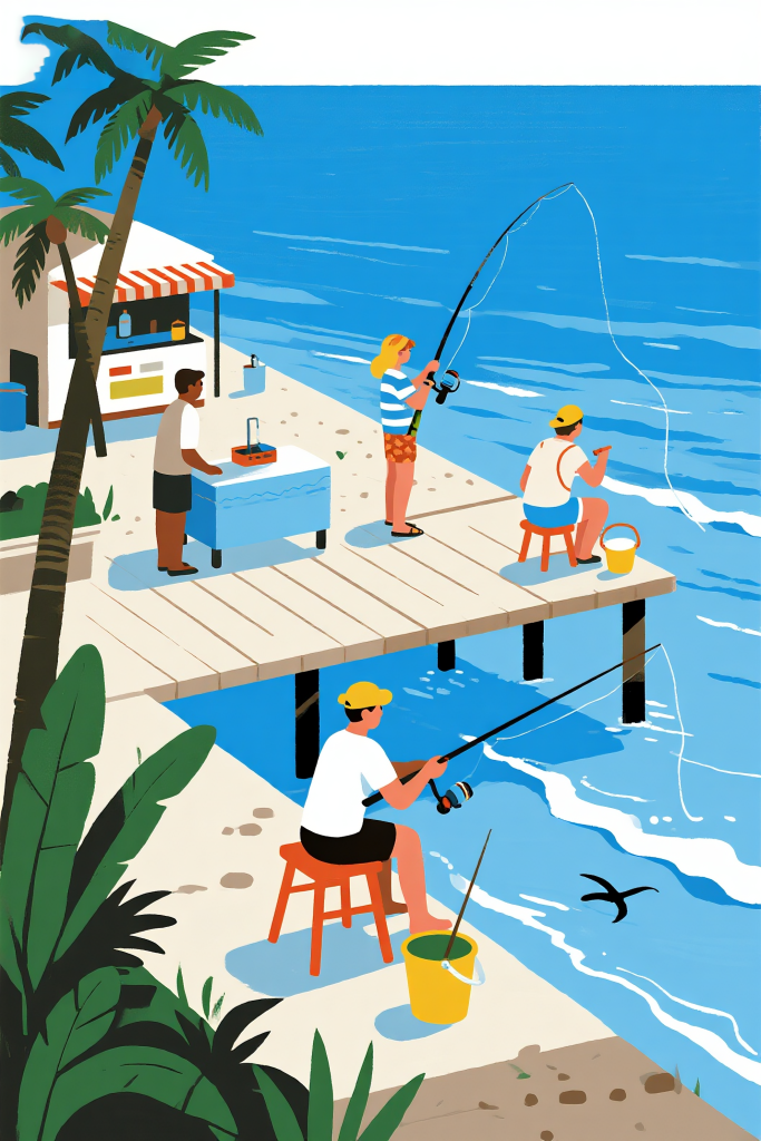 钓鱼活动插画绘画元素