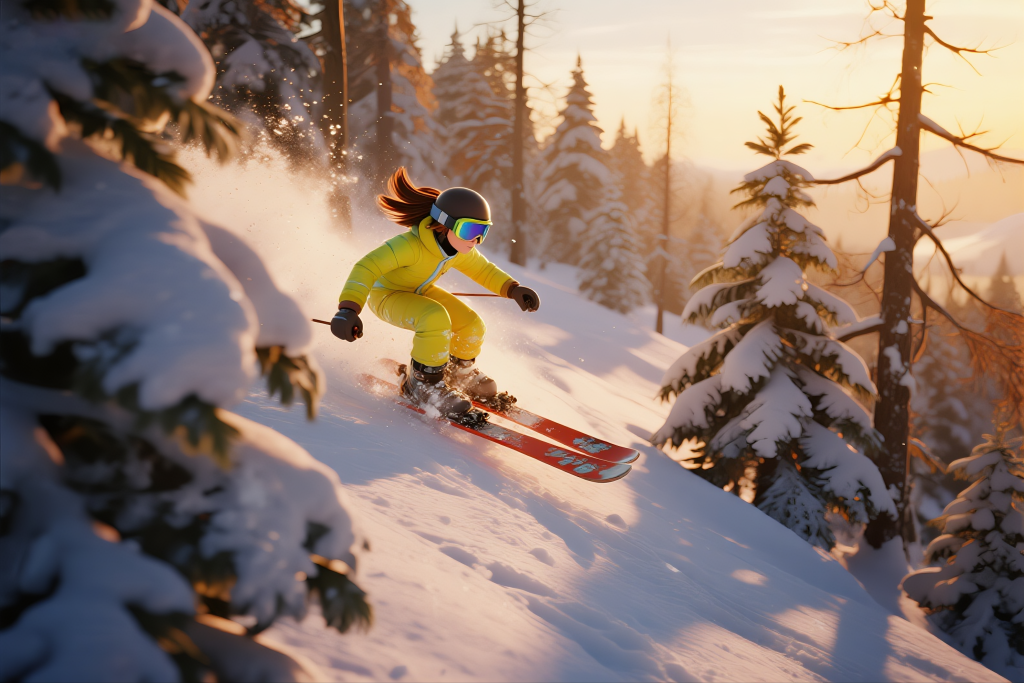 冬至冬天雪景滑雪运动人物插画形象