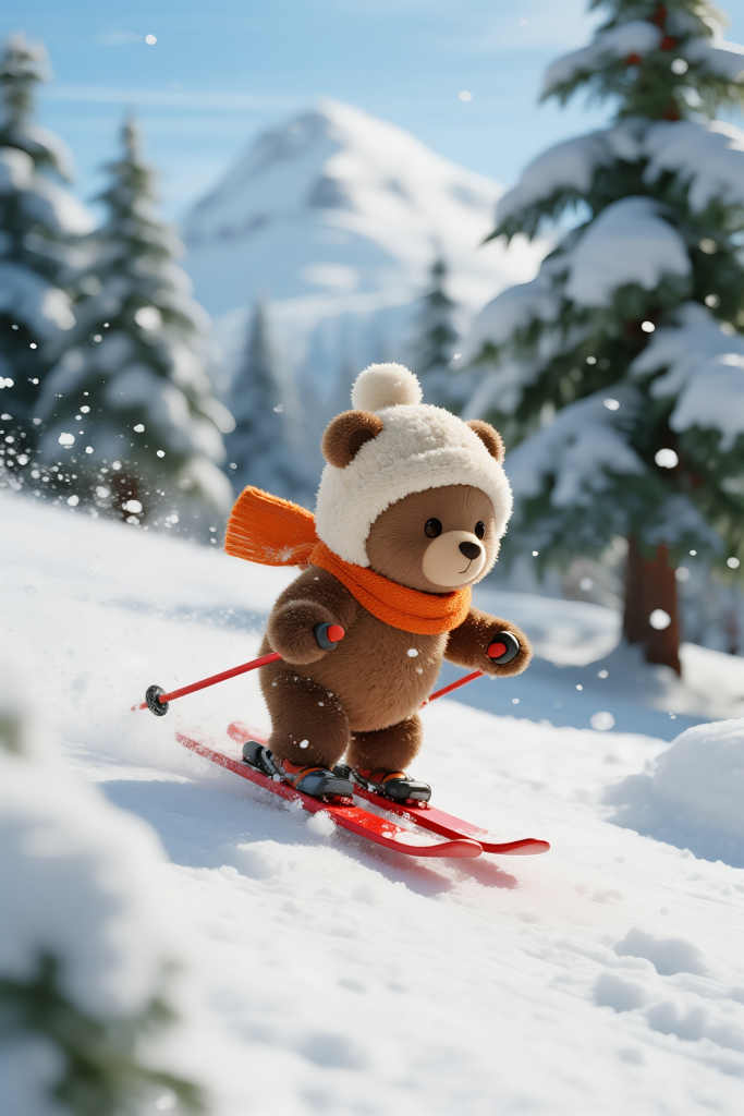棕熊冬季立冬小动物滑雪森林场景卡通元素