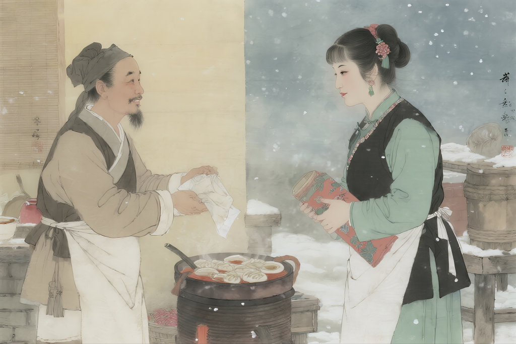 冬季活动汉服人物绘画