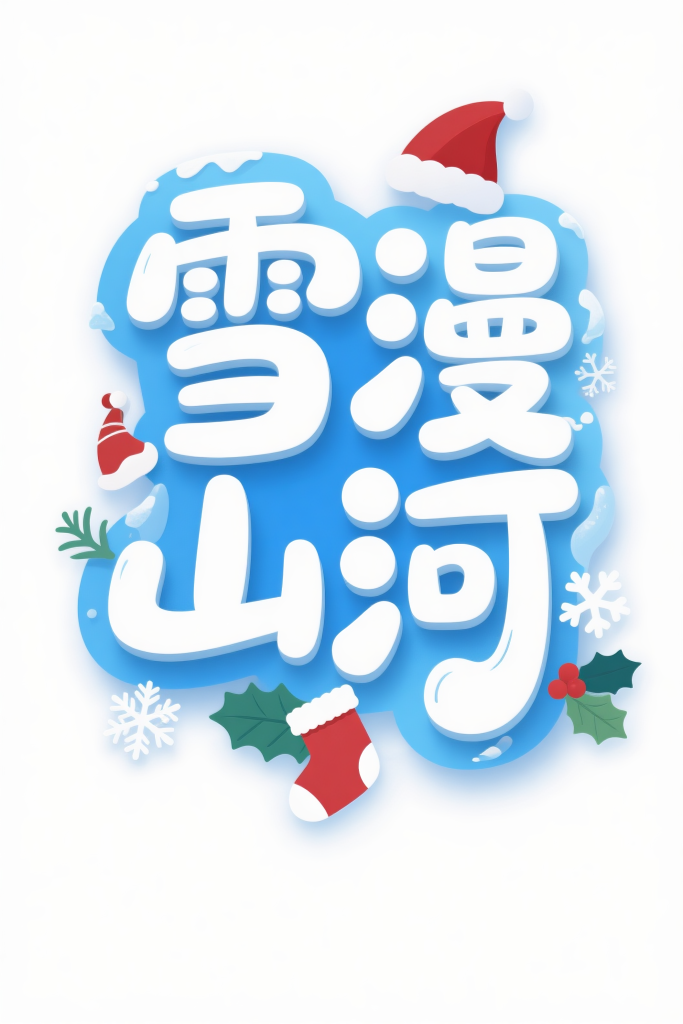 圣诞节雪漫山河艺术字体