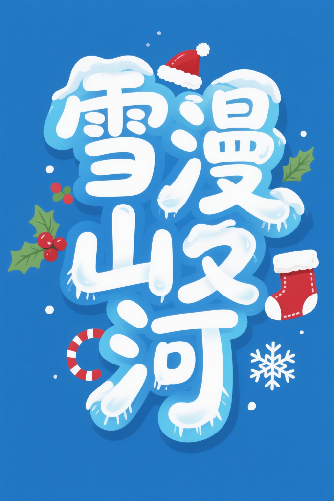 圣诞节雪漫山河艺术字体