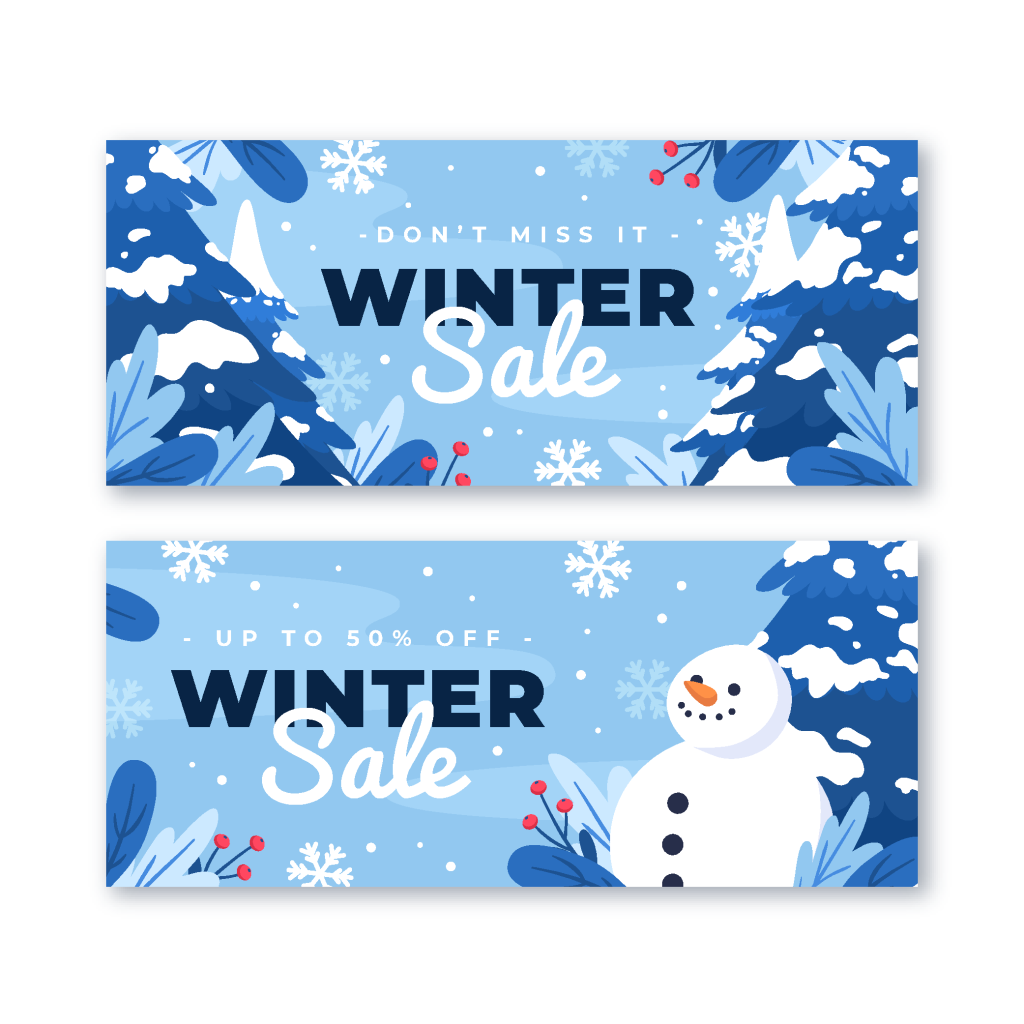 手绘可爱卡通冬季商场促销优惠券折扣券设计