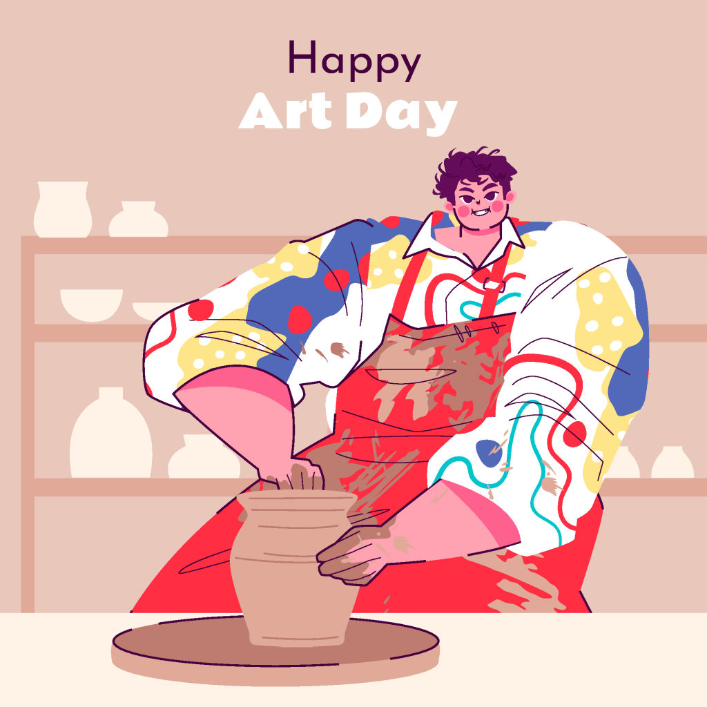 手绘可爱卡通世界艺术日宣传矢量插画元素