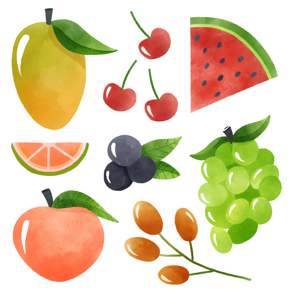 手绘卡通可爱彩色水果矢量插画元素