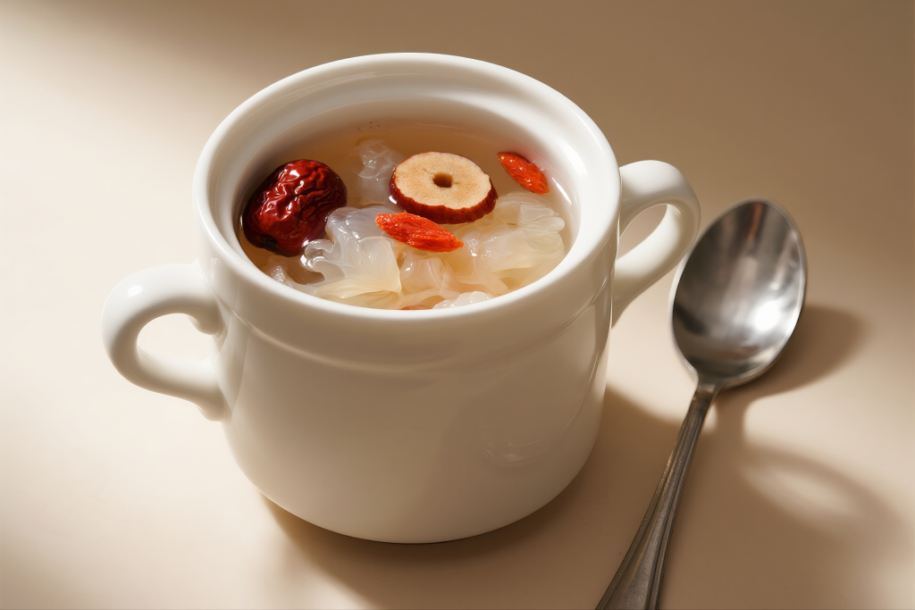 银耳莲子羹制作摄影图