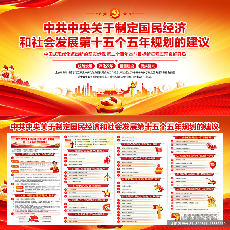 中共中央第十五个五年规划建议党建展板psd下载_编号874359877458336530-设图网