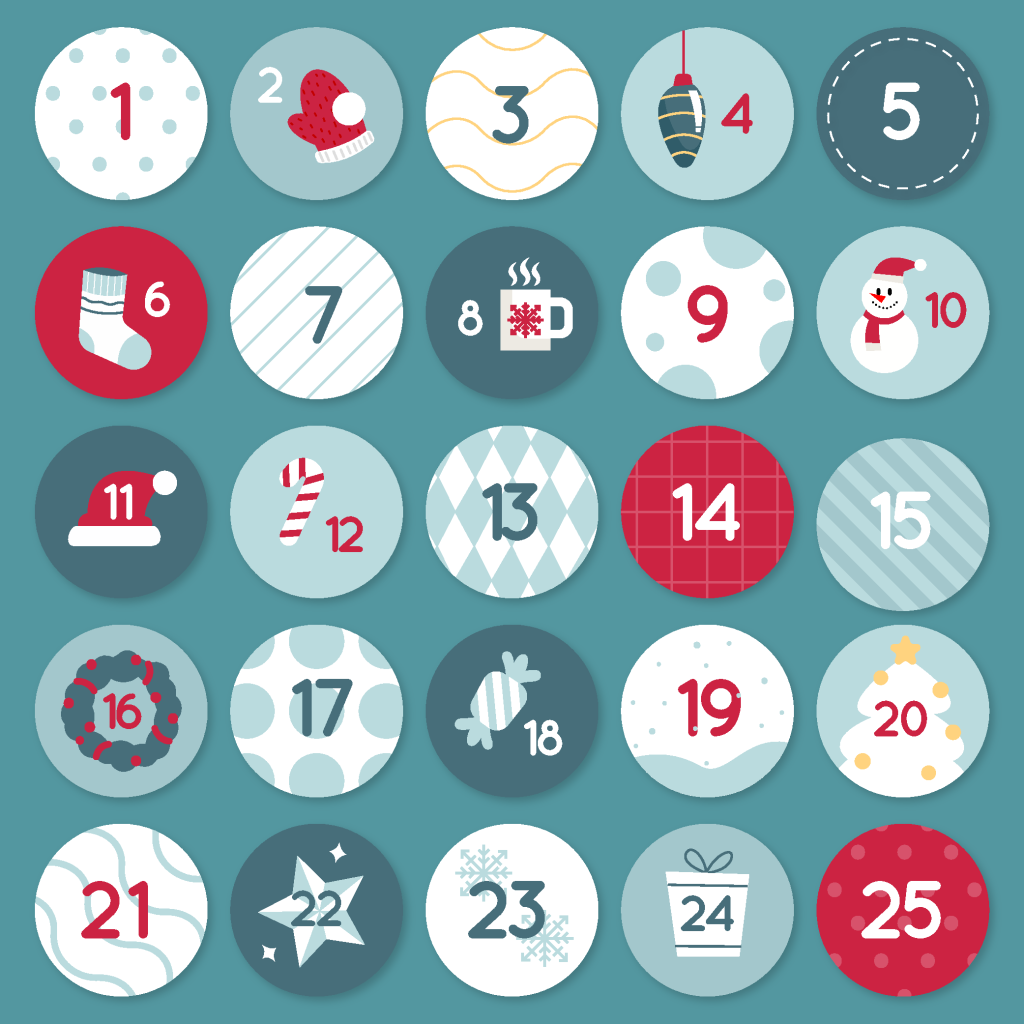 卡通水彩手绘可爱圣诞节12月日历矢量插画