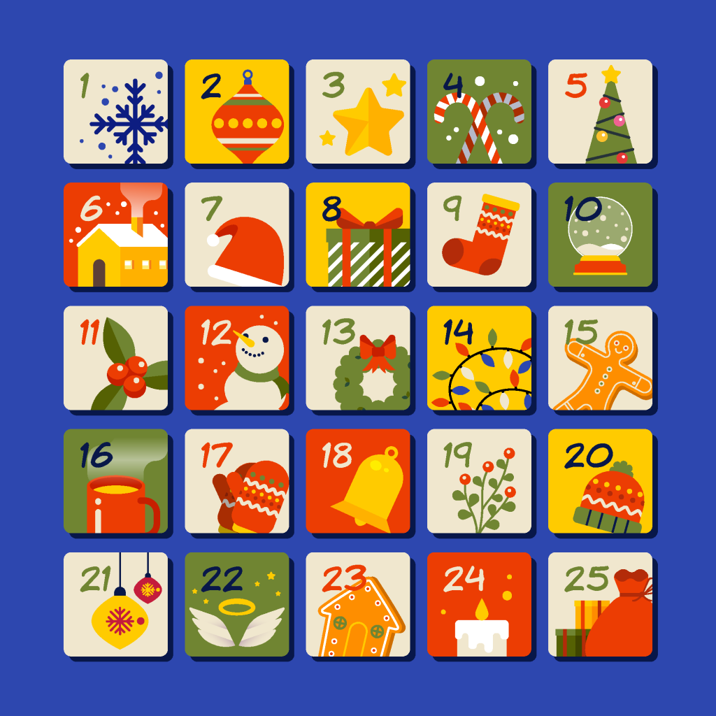 手绘可爱卡通水彩圣诞节12月日历矢量插画