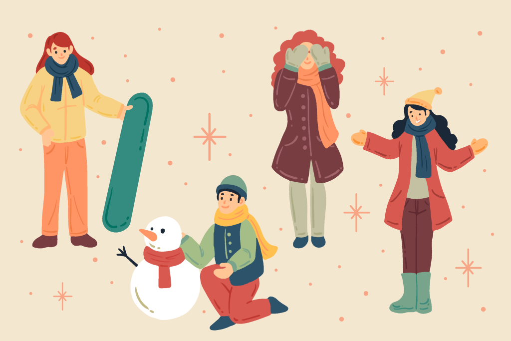 手绘卡通可爱冬季雪地插画绘画矢量素材