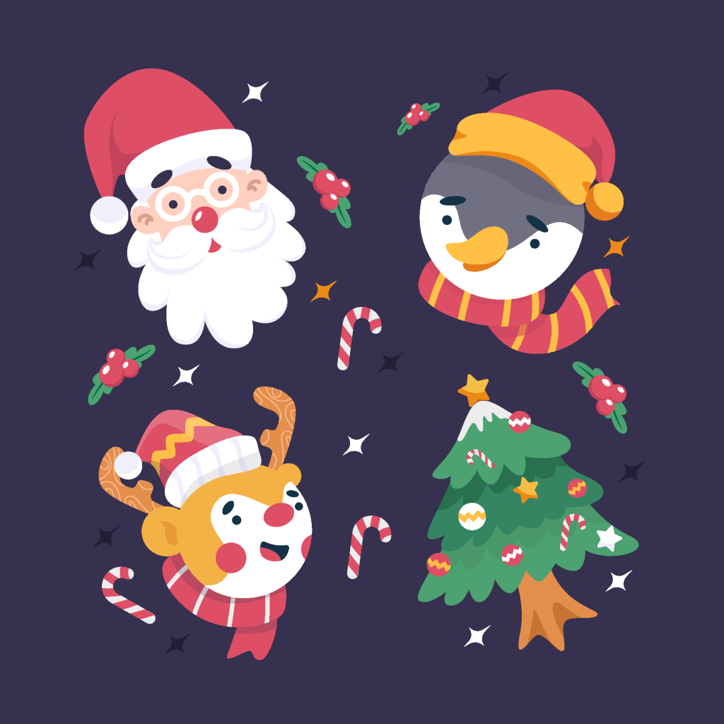 可爱卡通圣诞节节日矢量插画元素
