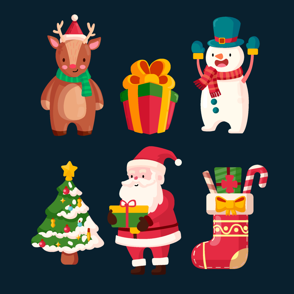 可爱卡通圣诞节矢量节日插画元素