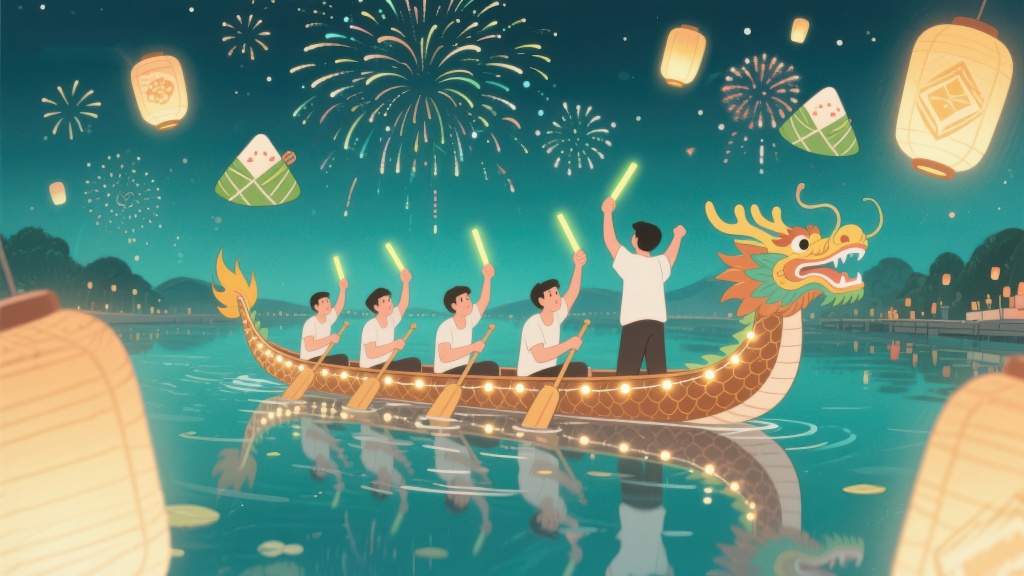 龙舟竞渡烟花璀璨夜