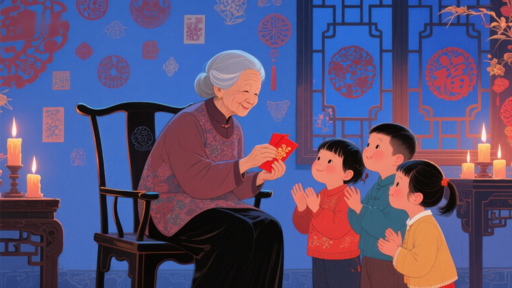 祖母分发红包孩童喜笑颜开jpg下载_编号880504561993913266-设图网