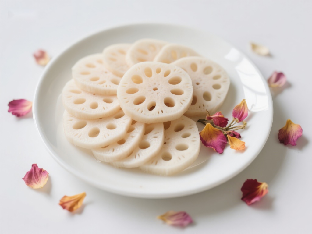 新鲜莲藕片摆盘照片